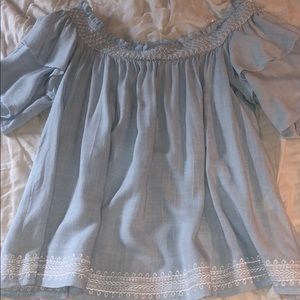 Blue off the shoulder top shirt
